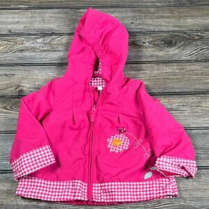 Pink Gingham Sleeve Floral Rain Coat toddler size 18 months